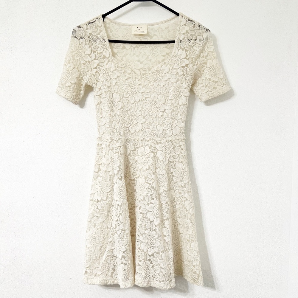 Pins and Needles Ivory Lace Fit & Flare Mini Dress - Size XS